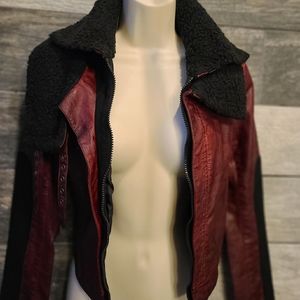 Edgy Cropped Vegan Leather Jacket in Vintage Wine